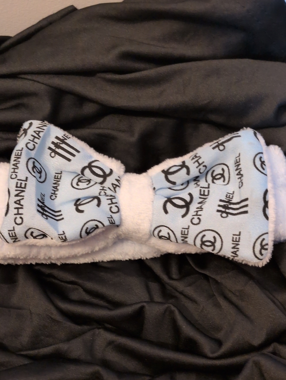 CHANEL Light Blue and Black Logo Headband Bow